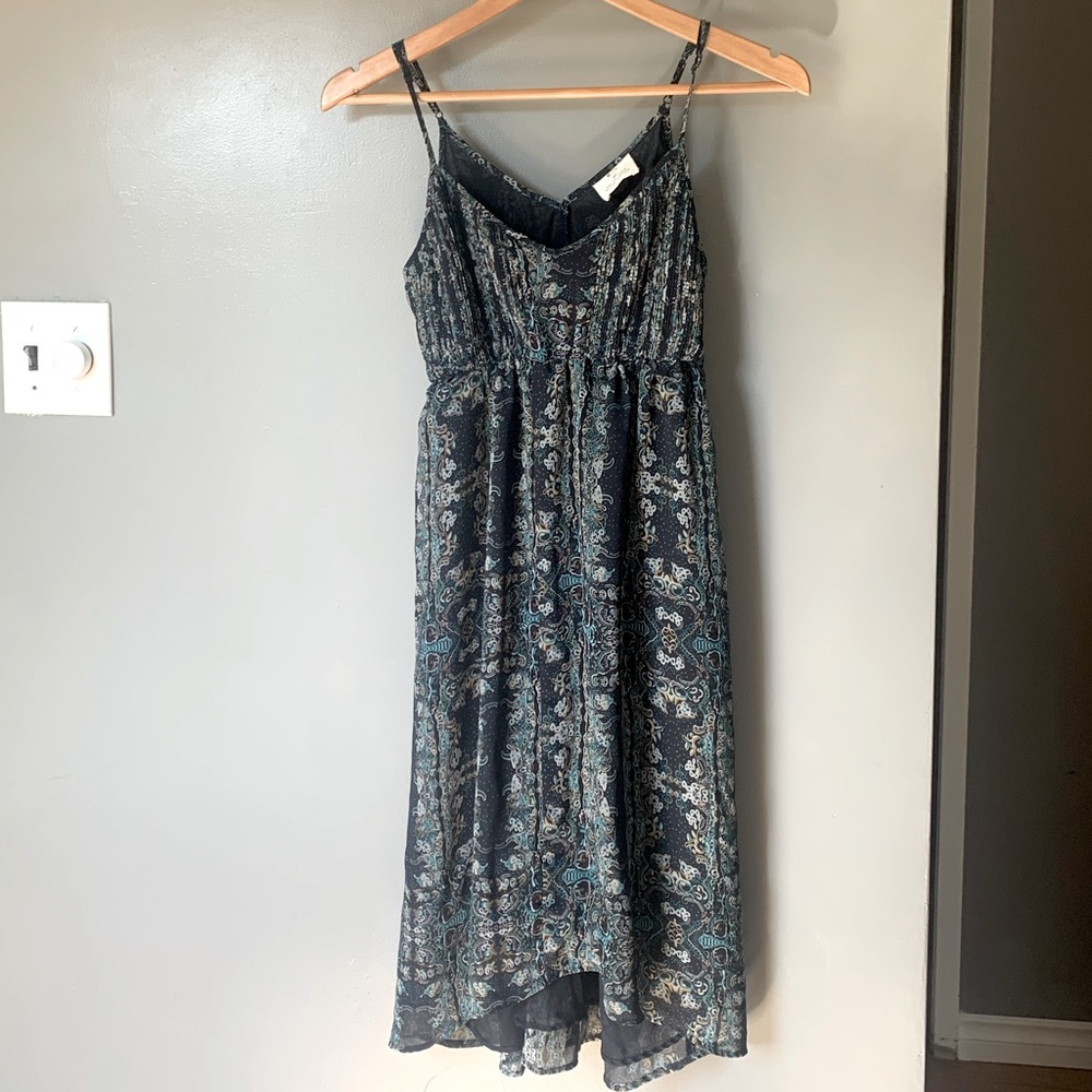 Pins & Needles Spaghetti Strap Green & Blue Midi Boho Printed Dress